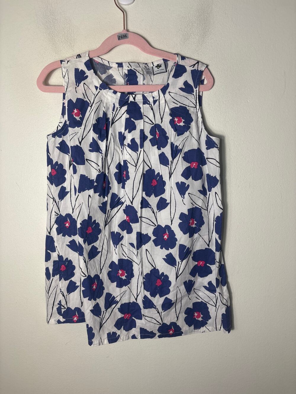 Girls Busy Bees Blue and White Floral Sleeveless Dress Sz 10